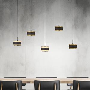 PURE Lampada LED a sospensione Falling Rings nera Lunghezza 101 cm 5 luci. Rings, dimmerabile, Nero, Soggiorno / Sala da pranzo, Metallo, Moderno