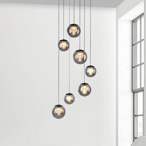 PURE Lampada LED a sospensione Popup, grigio/grigio fumo, Ø 40 cm, 7 luci. dimmerabile, Alluminio / Grigio / Zincato, Soggiorno / Sala da pranzo, Alluminio