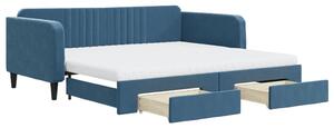 Divano Letto Estraibile con Cassetti Blu 100x200 cm in Velluto