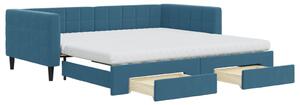 Divano Letto Estraibile con Cassetti Blu 100x200 cm in Velluto