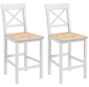 HOMCOM Set di 2 Sgabelli Bar, Sgabelli Cucina Alti con Schienale Alto, Poggiapiedi, in Legno di Pino, Naturale e Bianco | Aosom Italy