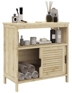HOMCOM Mobile sottolavabo in Bambù, Mobile per Bagno con 2 Porte, 60 x 30 x 60 cm, Legno Naturale