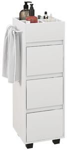 HOMCOM Mobiletto da bagno con 4 scomparti, 3 cassetti e porta asciugamani, dim. 35 x 30 x 90 cm, bianco