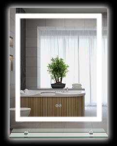 Kleankin Specchio rettangolare da parete con luci LED per bagno 80 x 60 cm