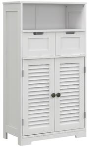 Kleankin Mobiletto per il bagno con armadio a 2 porte, ripiano regolabile, 2 cassetti, nicchia, 61 x 30,5 x 109,5 cm bianco
