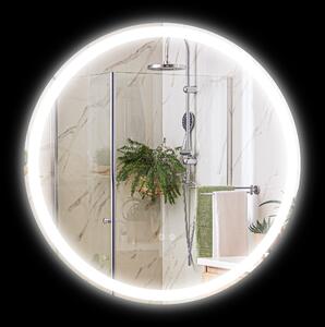 Kleankin Specchio rotondo luminoso LED da bagno Ø 60 cm a muro con illuminazione 3 colori interruttore tattile 29W bianco argento