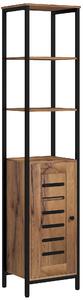Kleankin Mobile Bagno Alto Stretto, Mobiletto Bagno Salvaspazio con Ante Soft Close a Persiana, 3 Ripiani Aperti, Ripiani Regolabili, Marrone Rustico | Aosom Italy