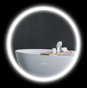 Kleankin Specchio rotondo luminoso LED da bagno Ø 80 cm murale con illuminazione 3 colori interruttore tattile 46W bianco argento