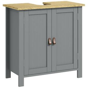 Kleankin Mobile sottolavabo 2 porte ripiano regolabile 2 piani interni maniglie in PU 60 x 30 x 60 cm grigio