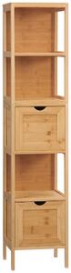 Kleankin Mobile di archiviazione colonna per bagno in bambù 2 cassetti rimovibili e 3 ripiani 30 x 30 x 140 cm naturale