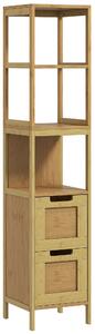 Kleankin Mobile Colonna da Bagno Stile Accogliente dimensioni 30L x 30l x 144H cm 3 ripiani 2 cassetti Bambù