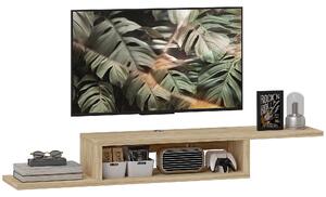 HOMCOM Mobile TV murale flottante supporto TV a sospensione - mensola murale galleggiante - vano, passacavi - rovere chiaro