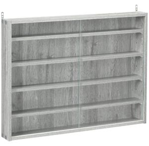 HOMCOM Vetrina da parete per oggetti da collezione 5 mensole regolabili in altezza e 2 porte scorrevoli 80 x 9,5 x 60 cm grigio