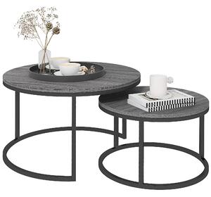 HOMCOM Set di 2 tavolini d'appoggio nidificabili design industriale con piano effetto cemento e piedi in metallo nero