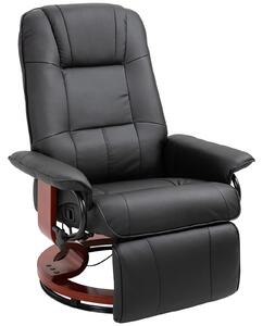 HOMCOM Poltrona relax reclinabile con poggiapiedi regolabile girevole a 360° base in legno rivestimento similpelle nero