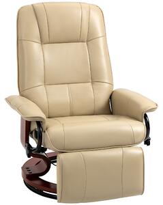 HOMCOM Poltrona relax reclinabile con poggiapiedi regolabile girevole a 360° base in legno rivestimento sintetico crema