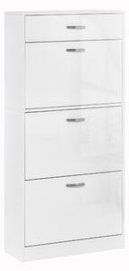 HOMCOM Mobile Portascarpe - 3 Ante ribaltabili e Cassetto Scorrevole - dim. 62L x 24P x 135A cm - maniglie in alluminio Pannello di Particelle Bianco
