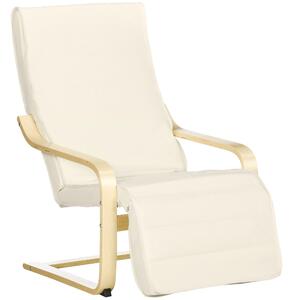 HOMCOM Poltrona Relax Comfort e Relax con Poggiapiedi regolabile sfoderabile 94 x 66,5 x 100 cm Legno Massello Crema