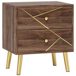 HOMCOM Comodino comodino con 2 cassetti maniglie dorate piedi in acciaio 45 x 35 x 50 cm marrone grano di legno
