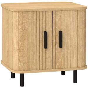 HOMCOM Comodino, tavolino, stile scandinavo con 2 porte scorrevoli e piedi in acciaio 48 x 40 x 48 cm, effetto legno