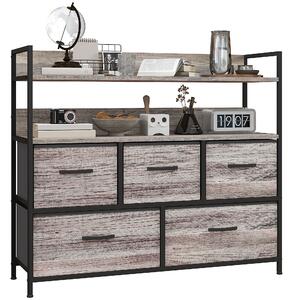 HOMCOM Mobile da camera stile industriale comò 5 cassetti in tessuto pieghevoli e rimovibili e ripiani - 98l x 29P x 85H cm