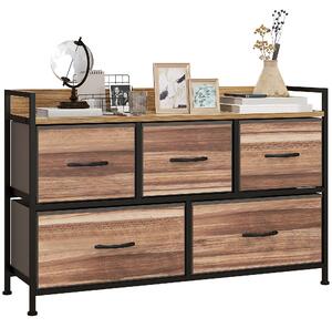 HOMCOM Cassettiera Meuble de Rangement 5 cassette in Tissu 98 x 29 x 63 cm struttura in acciaio nero