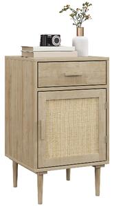 HOMCOM Comodino con armadio e ripiano porta in rattan intrecciato 1 cassetto design bohémien - 40 x 40 x 68,5 cm naturale