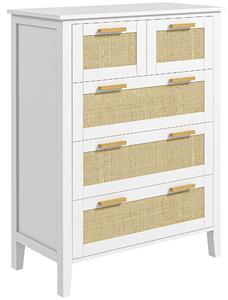 HOMCOM Cassettiera 5 cassetti maniglie in legno massiccio guide metalliche per ufficio salotto camera da letto 77 x 37 x 104 cm bianco