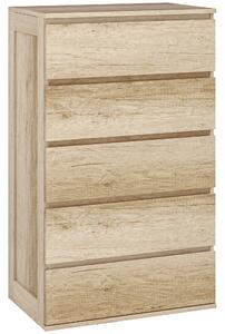 HOMCOM Comò 5 cassetti mobile da archiviazione dal design minimalista senza maniglie 60 x 38 x 100 cm legno naturale