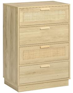HOMCOM Cassettiera design bohémien in rattan con 4 cassetti, mobile guardaroba per soggiorno, corridoio, ingresso, legno naturale