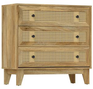 HOMCOM Cassettiera 3 cassetti mobile in rattan intrecciato aspetto legno chiaro 80 x 35 x 76 cm