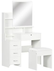 HOMCOM Set di tocchiere con sgabello imbottito grande specchio + diversi ripiani aperti + 4 cassetti bianco