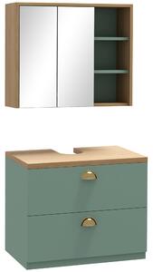Kleankin Set di mobili da bagno con mensole regolabili 2 cassetti design scandinavo verde