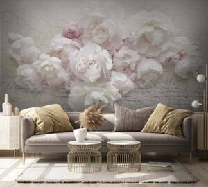 Carta da parati Peonie bianche su un muro di mattoni, Carta da parati Floreale, u59598 : Uwalls.it