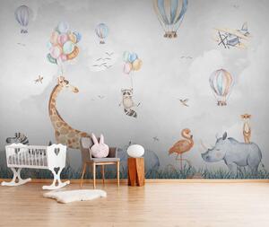 Carta da parati Murale di animali e palloncini, Carta da parati per Bambini, Carta da parati popolare, u59757 - Tapeko.it
