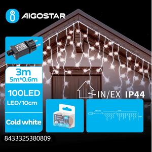 Aigostar - Catena luminosa LED per esterni 100xLED/8 funzioni 8x0,6m IP44 bianco freddo