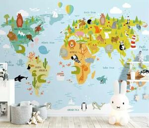 Carta da parati Mappa del mondo per bambini con animali, Carta da parati per Bambini, u62047 : Uwalls.it