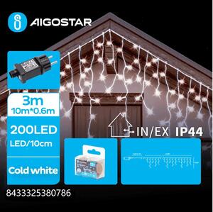Aigostar - Catena luminosa LED per esterno 200xLED/8 funzioni 13x0,6m IP44 bianco freddo