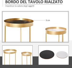 HOMCOM Set 2 Tavolini da Salotto Moderni Impilabili con Bordo Alto e Ripiano Incassato, Metallo e MDF Φ39x63cm/Φ30.8x56cm Oro