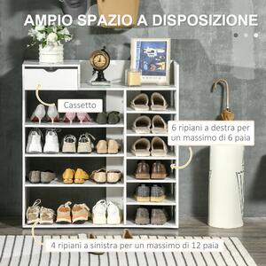 HOMCOM Mobile Scarpiera Salvaspazio con Ripiani e Cassetto per 12 Scarpe, 88x30x93cm, Bianco