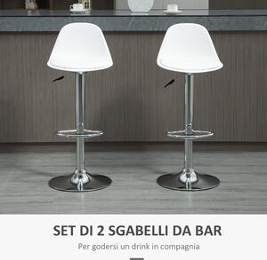 HOMCOM Set 2 Sgabelli da Bar Girevoli con Schienale, Poggiapiedi e Altezza Regolabile, 40x42x82-104cm, Bianco