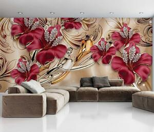 Carta da parati Gigli rossi con effetto 3D, Carta da parati 3D, Carta da parati Fiori 3D, u70604 : Uwalls.it
