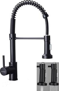 Rubinetto da cucina con doccetta estraibile - interamente in rame - girevole - acqua calda e fredda - H-Mat nero