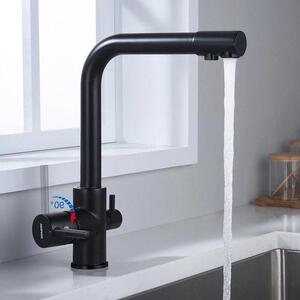 Rubinetto da cucina a 3 vie - Acqua potabile - Girevole a 360° - Miscelatore con 2 maniglie - Ottone nero