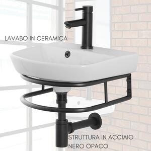 Mobile Bagno Sospeso con Lavabo in Ceramica, Specchio Sifone e Mensola cm 45x36 Design Industrial