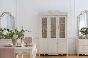Vetrina libreria in stile classico bianca avorio in legno-Arrediorg