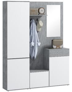 HOMCOM Mobile da Ingresso 4 in 1 con Specchio, Ganci e Ripiani Interni, in Legno, 145x29x184 cm, Grigio e Bianco