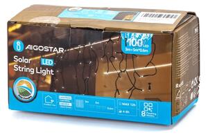 Aigostar - Catena luminosa solare LED, 100 LED, 8 modalità, 8 x 0,6 m, IP65, bianco freddo