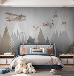 Carta da parati Montagne e aeroplani, stile scandinavo, Carta da parati per Bambini, Carta da parati Bebè per neonati, u73961 : Uwalls.it