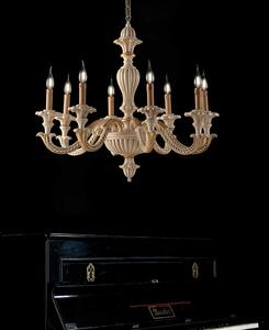 Bonetti Illumina Lampadario a sospensione in legno in stile classico 8 luci Leonardo Legno Bianco E14 40W 8 Lampadine
